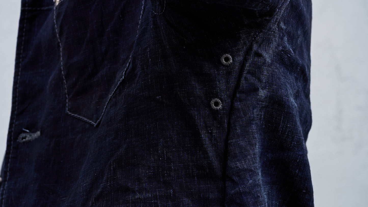 <span>27.1</span><span>"DISPLACEMENT"</span>JEAN JACKET<br>PRINTED LINEN LIGHT<br>INDIGO