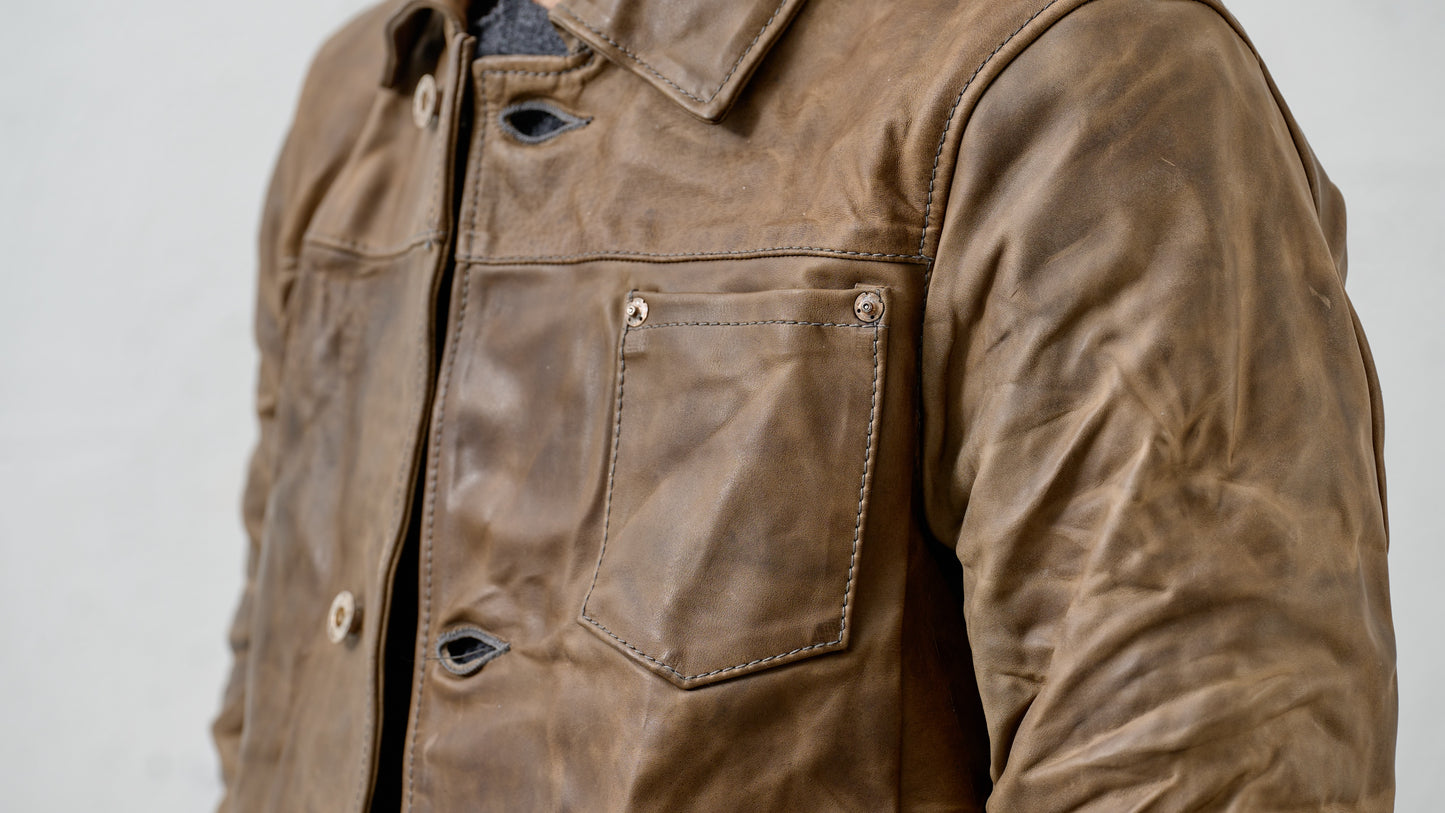 <span>25.2</span><span>"DISPLACEMENT"</span>JEAN JACKET<br>HORSE FULL GRAIN<br>BEIGE BROWN 65