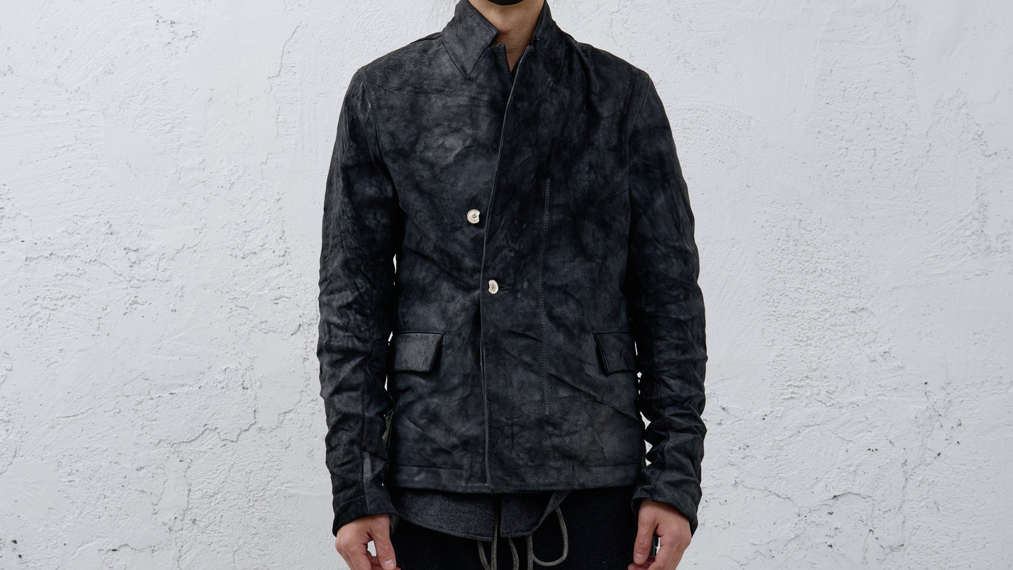 <span>26.2</span><span>"BASIC"</span>DOUBLE BREASTED WORK BLAZER<br>HORSE FULL GRAIN<br>BLACK REVERSE