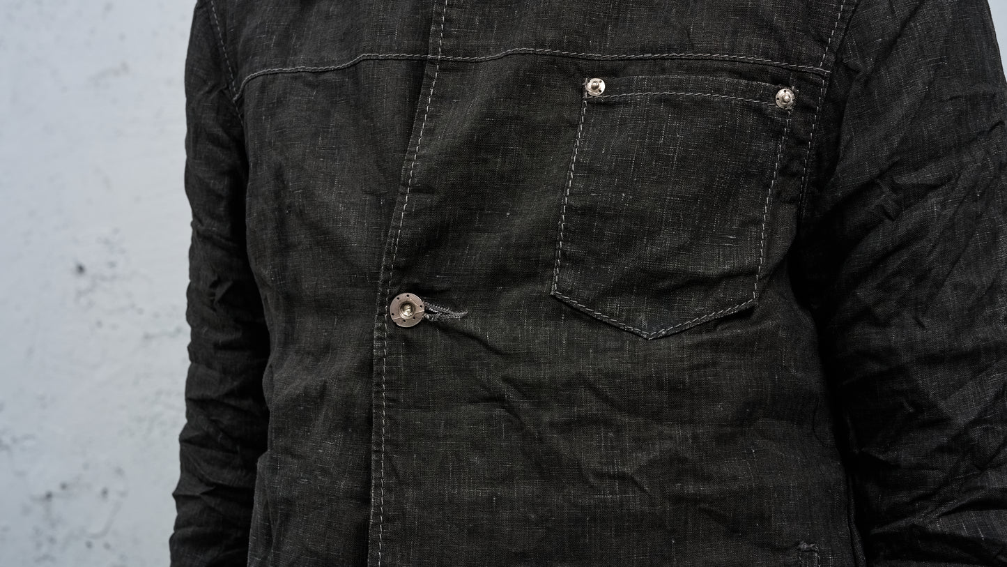<span>27.1</span><span>"DISPLACEMENT"</span>JEAN JACKET<br>PRINTED LINEN LIGHT<br>CARBON
