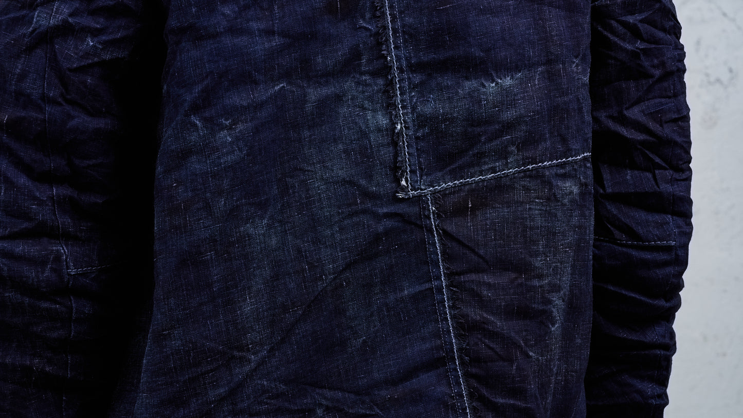 <span>27.1</span><span>"DISPLACEMENT"</span>JEAN JACKET<br>PRINTED LINEN LIGHT<br>INDIGO