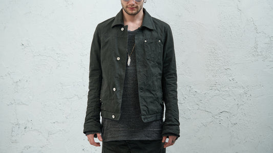 <span>23.2 MEN'S</span><span>"DISPLACEMENT"</span>JEAN JACKET / ZIMBABWE COTTON HEAVY / GREEN BLACK